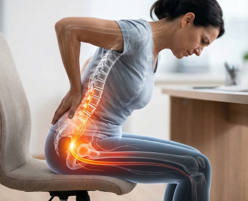 Woman with sciatica at work