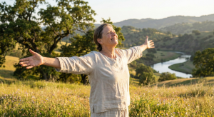 Persona disfrutando de bienestar y paz interior tras liberar el estrés.